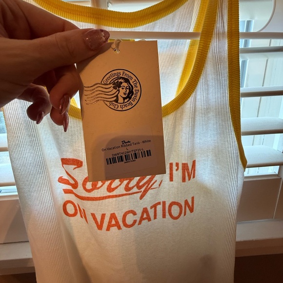 White and Yellow Crop Top - "Sorry, I'm On Vacation" - Picture 4 of 4